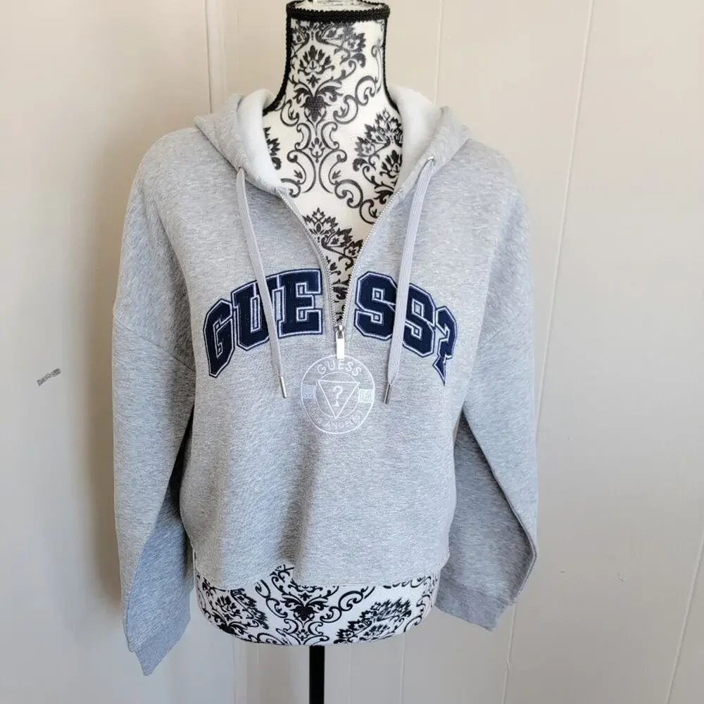 Guess Hannah Quarter Zip Cropped Varsity Hoodie - Picture 2 of 4